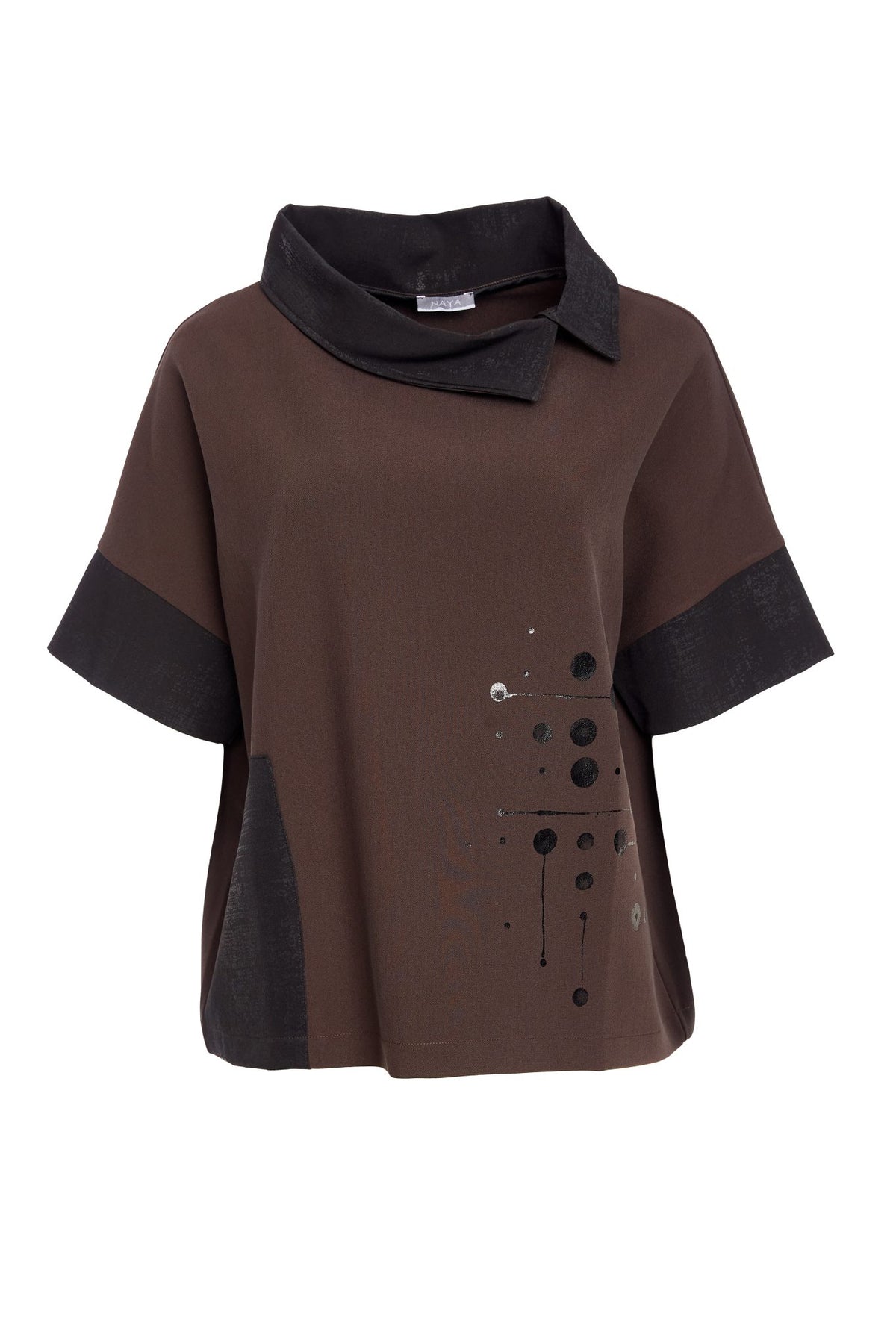 Naya Placement Print Top Contrast Collar - My Sally West