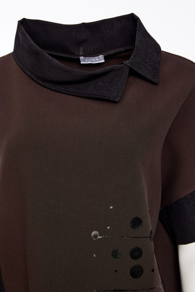 Naya Placement Print Top Contrast Collar - My Sally West