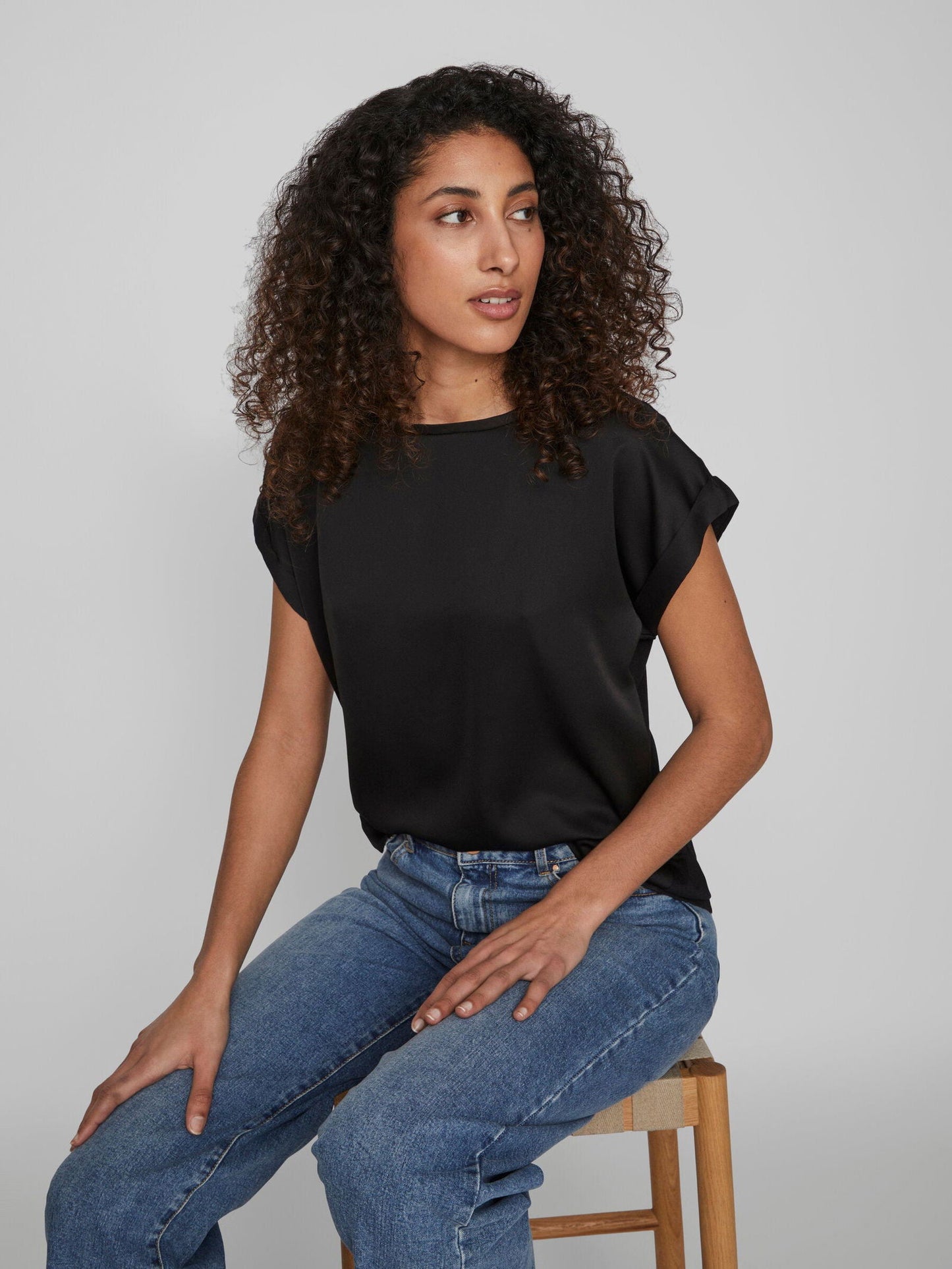 VIELLETTE S/S SATIN TOP Black - My Sally West
