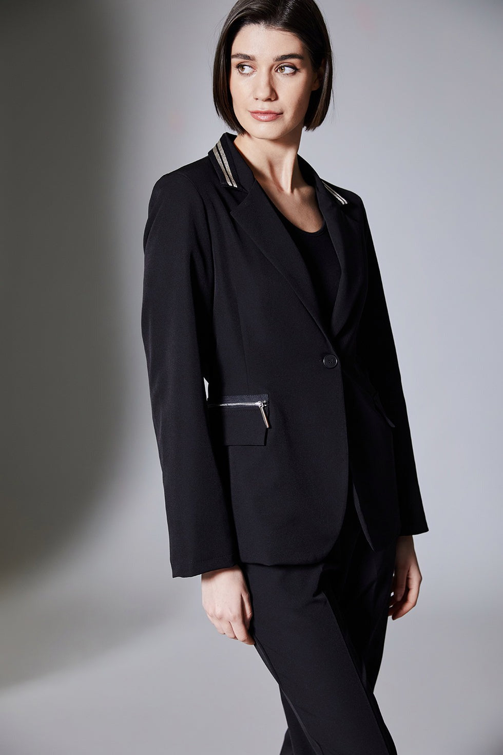 Peruzzi Stripe Trim Collar Blazer
