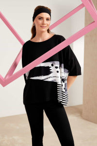 NAYA Round Neck Top with Stripe Panels