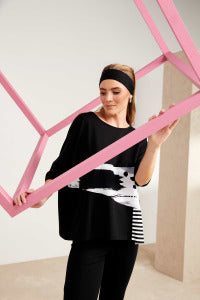 NAYA Round Neck Top with Stripe Panels