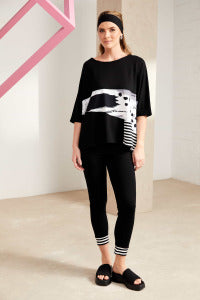 NAYA Round Neck Top with Stripe Panels