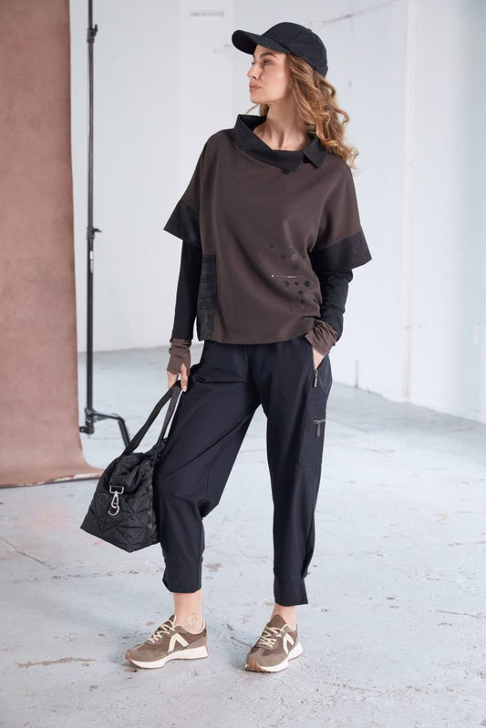 Naya Placement Print  Top Contrast Collar - My Sally West
