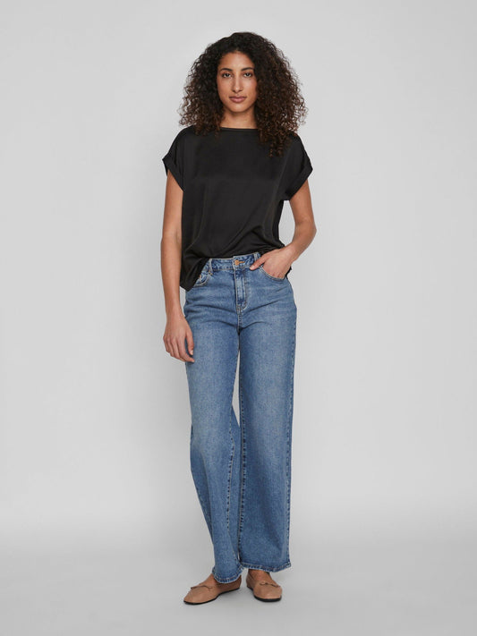 VIELLETTE S/S SATIN TOP Black - My Sally West