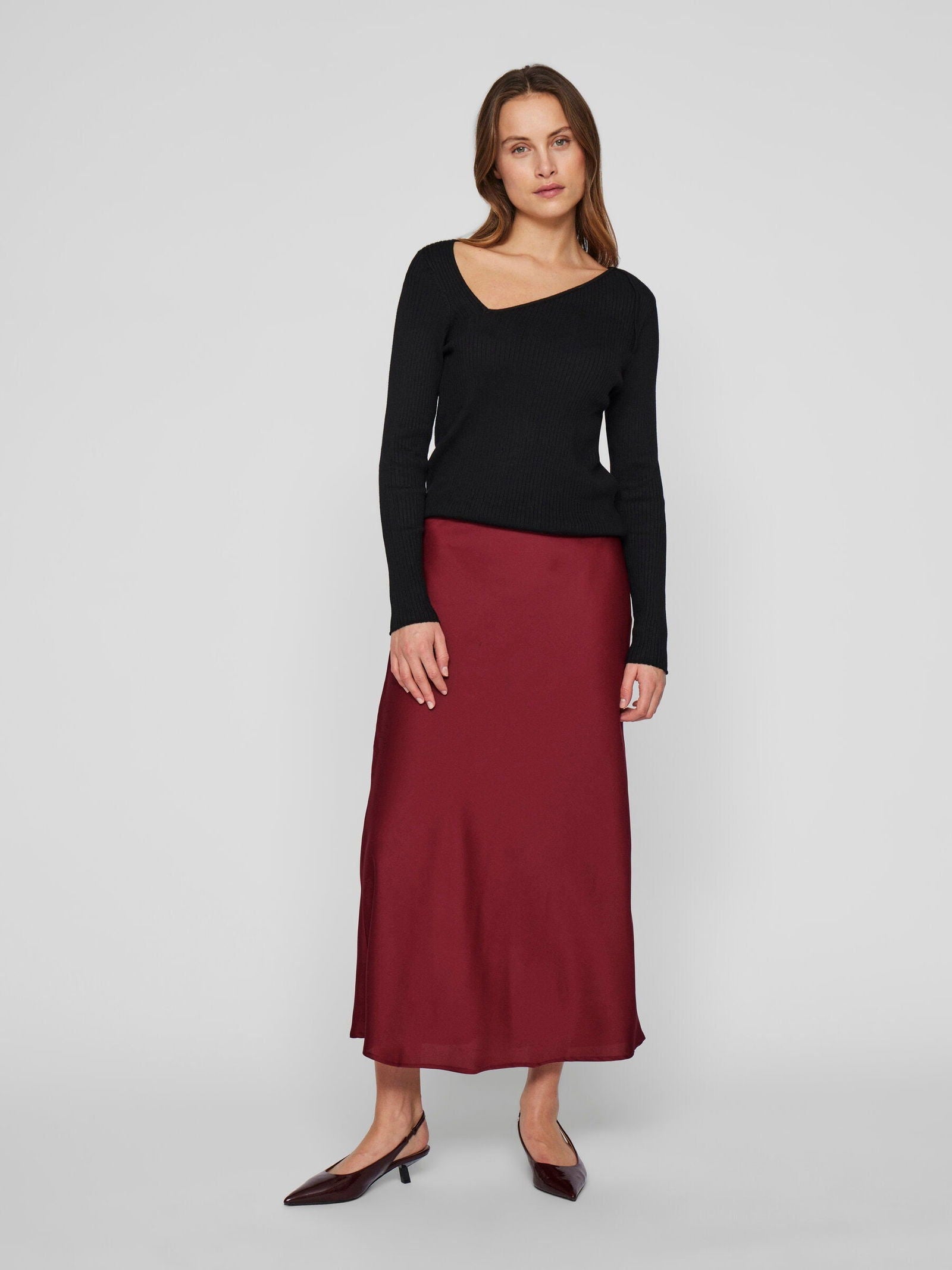 Vila Elette Midi Skirt Cabernet - My Sally West