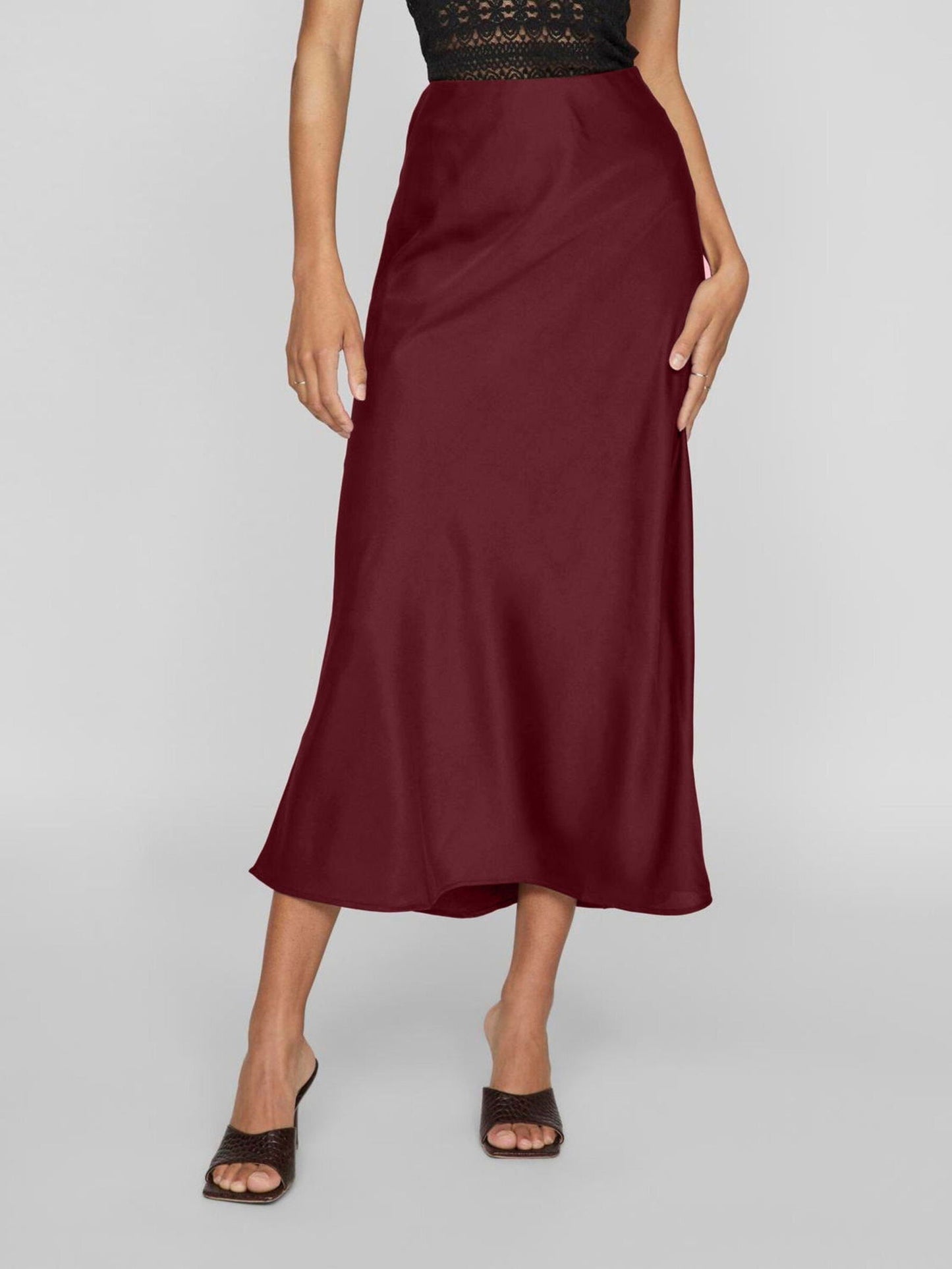 Vila Elette Midi Skirt Cabernet - My Sally West