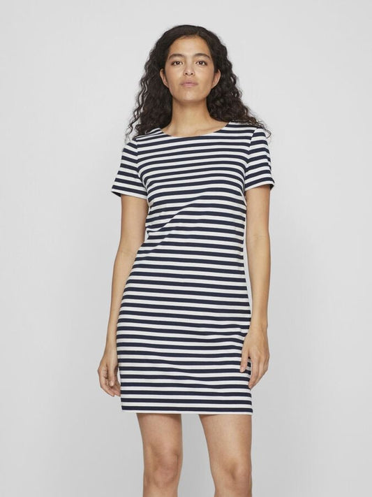 Vila Short  Sleeve Striped Dress  Navy - My Sally West