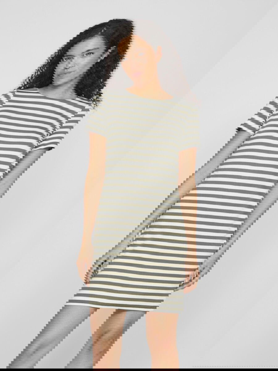 Vila Short  Sleeve Striped Dress  Olive - My Sally West