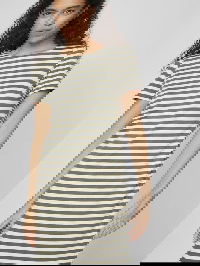 Vila Short  Sleeve Striped Dress  Olive - My Sally West
