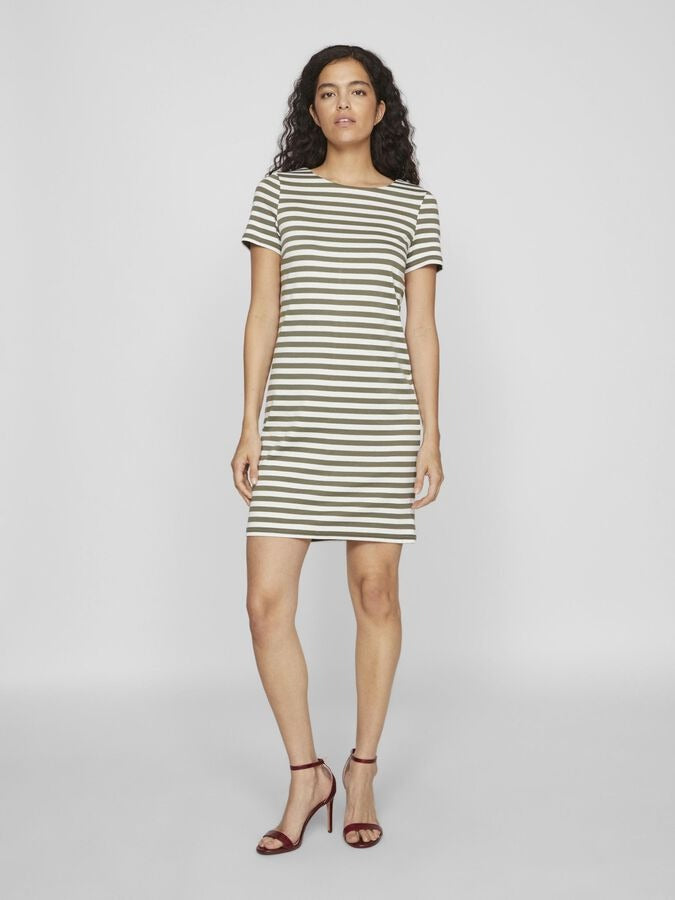 Vila Short  Sleeve Striped Dress  Olive - My Sally West
