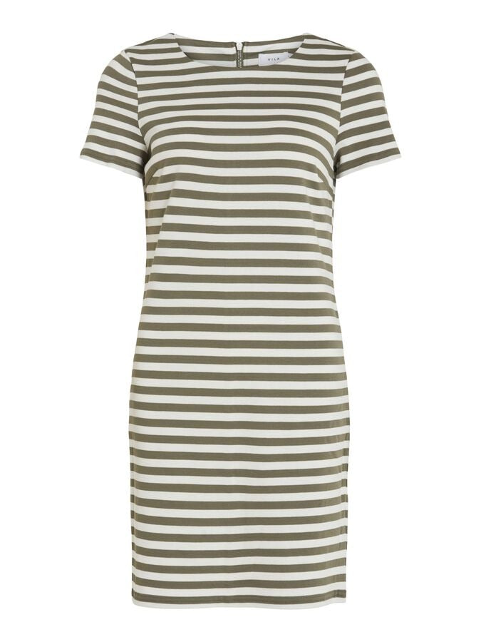 Vila Short  Sleeve Striped Dress  Olive - My Sally West