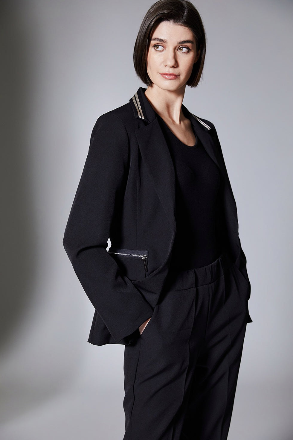 Peruzzi Stripe Trim Collar Blazer