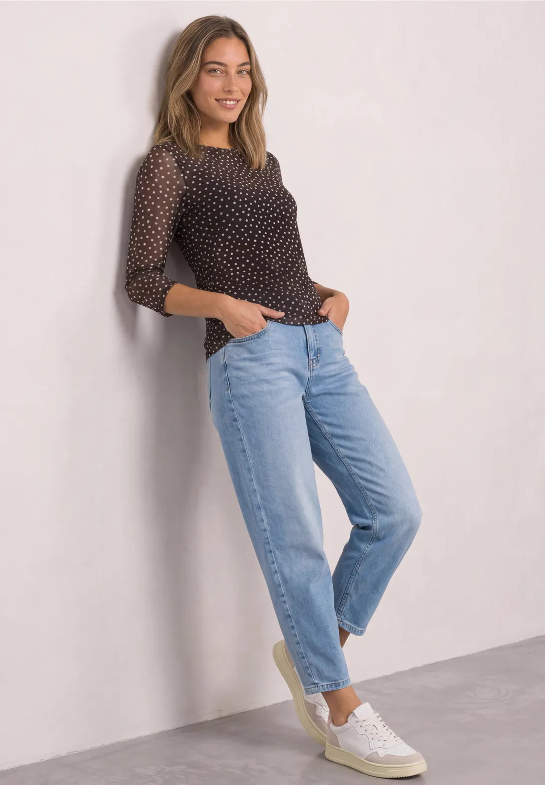 Street One Brown Mesh Polka Dot Top