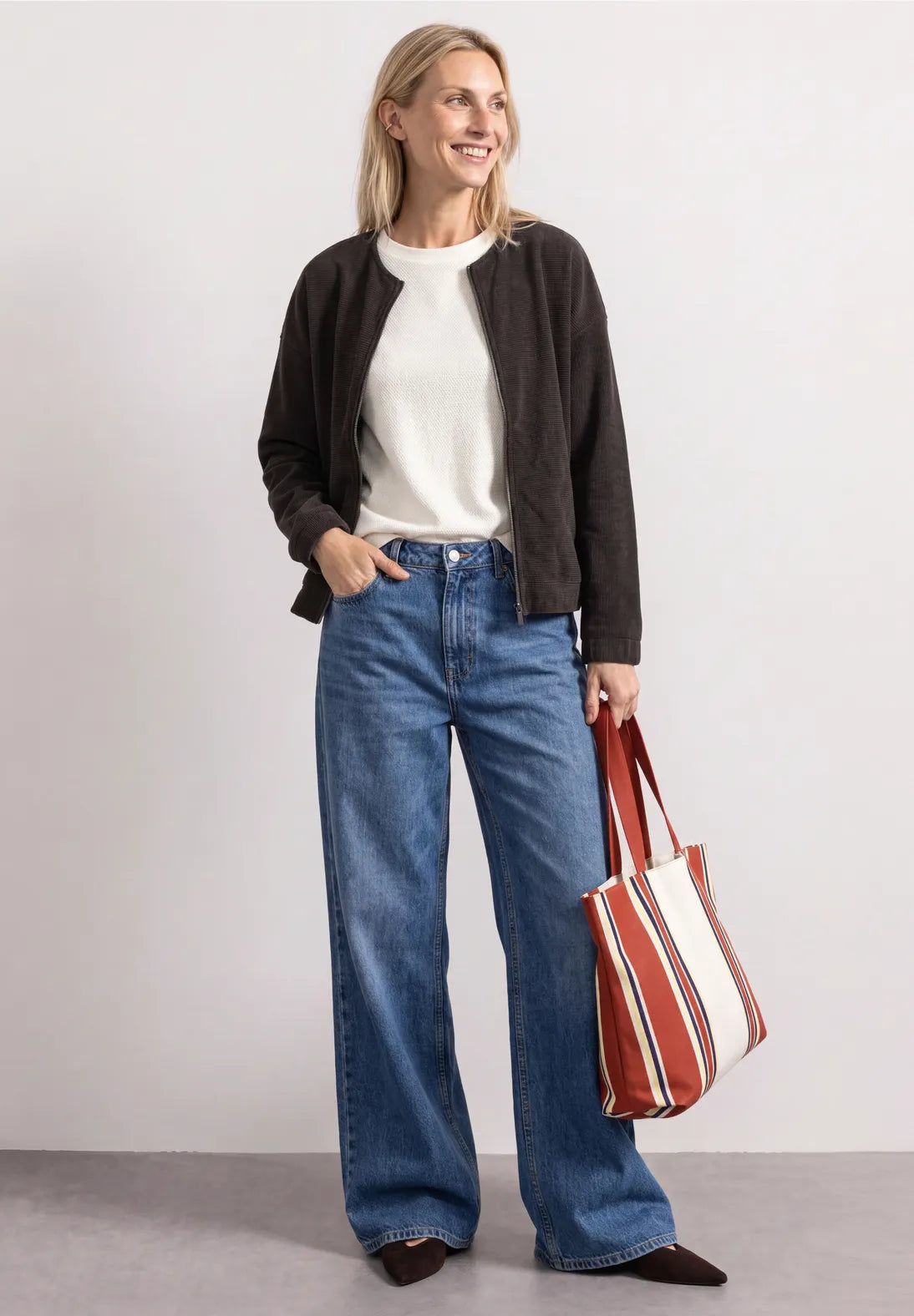 Street One Round Neck Jacket with Corduroy Look