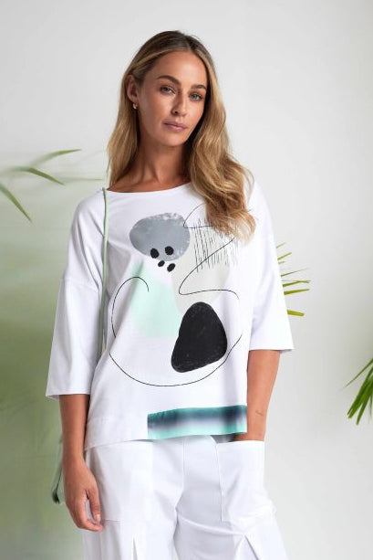 NAYA Print top contrast hem panel