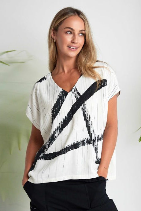 NAYA Nas26319 Brush Stroke V-Neck Top