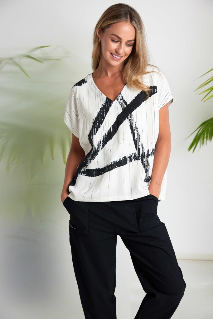 NAYA Nas26319 Brush Stroke V-Neck Top