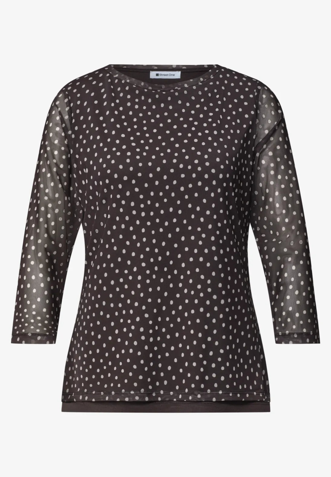 Street One Brown Mesh Polka Dot Top